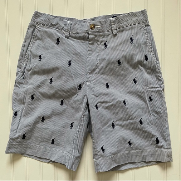 POLO Ralph Lauren  Seersucker  “All Over” Polo Pony Flat Front Shorts!   30 - Picture 7 of 10